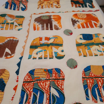 Orange cream elephant tye dye Hand sewn queen full blanket coverlet lightweight