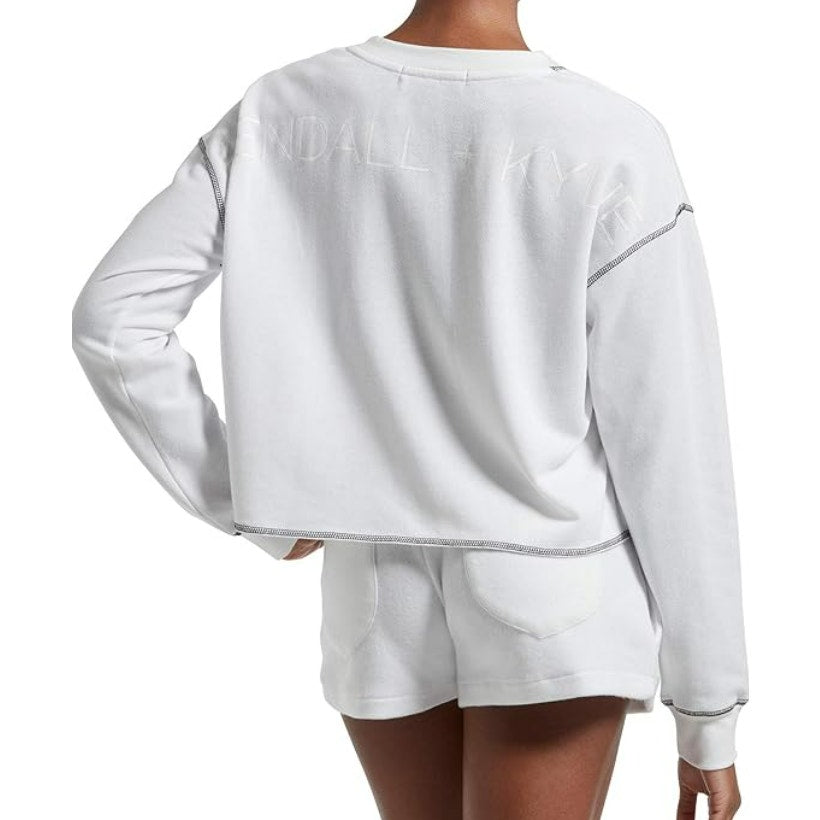 NWT Kendall & Kylie Oversized Long Sleeve Cropped Tee Sz Large in White/Black