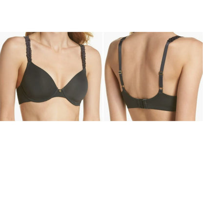 Natori Rose Dream Underwire T-Shirt Bra Sz 32DD in Coal/Black NWT
