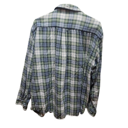 Vintage L.L. Bean plaid blue green cream XL mens button up shirt Cotton western