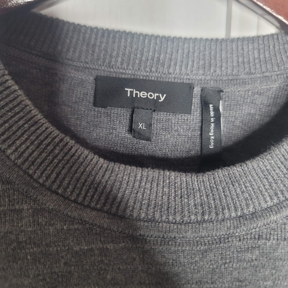theory riland XL Sweater long sleeve Stone crew neck Grey Heather Breach NEW 198