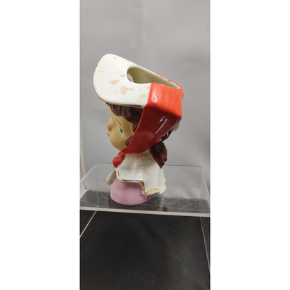Vintage 1950s Inarco Girl Head Vase Planter Red Bonnet Collectible Kitsch MCM