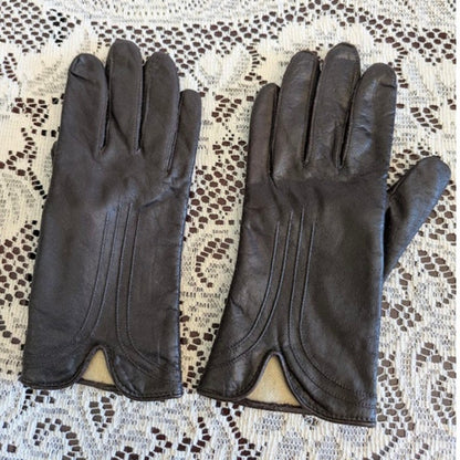 Vintage Aris Brown Leather Gloves WPL 9522 Size 6.5 Acrylic Lined Stitching