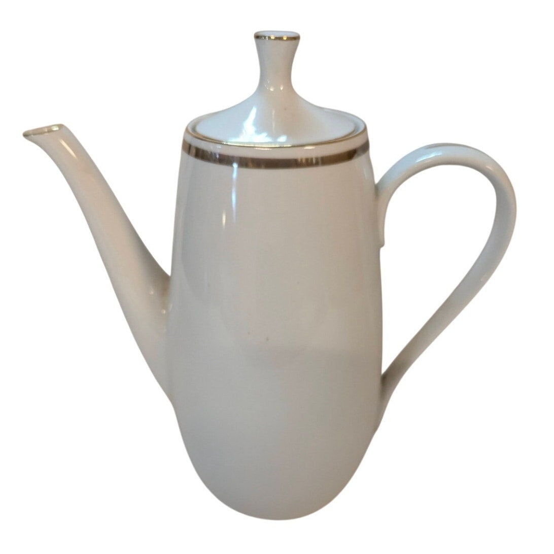 Vintage St Regis Fine China Coffee Pot White Porcelain Platinum Trim Mid-Century