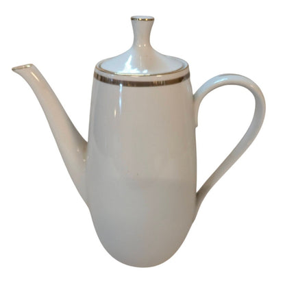 Vintage St Regis Fine China Coffee Pot White Porcelain Platinum Trim Mid-Century