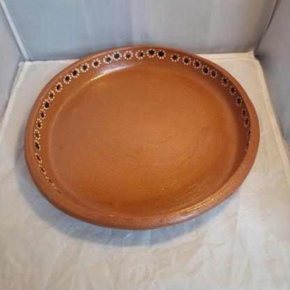 Handmade Hand painted Pottery Serving Platter brown floral divided Salsa 7 Pc.