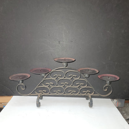 Wrought Iron Five Pillar 19.6” Tabletop Candelabra Black Candleholder Vintage