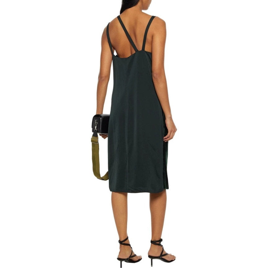 Helmut Lang Front Velvet Slip Dress Womens 2 Forest Green Sleeveless $690 NWT