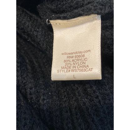 Willow & Clay Bishop Sleeve Back Cutout Pullover Sweater Sz Large in Black NWT