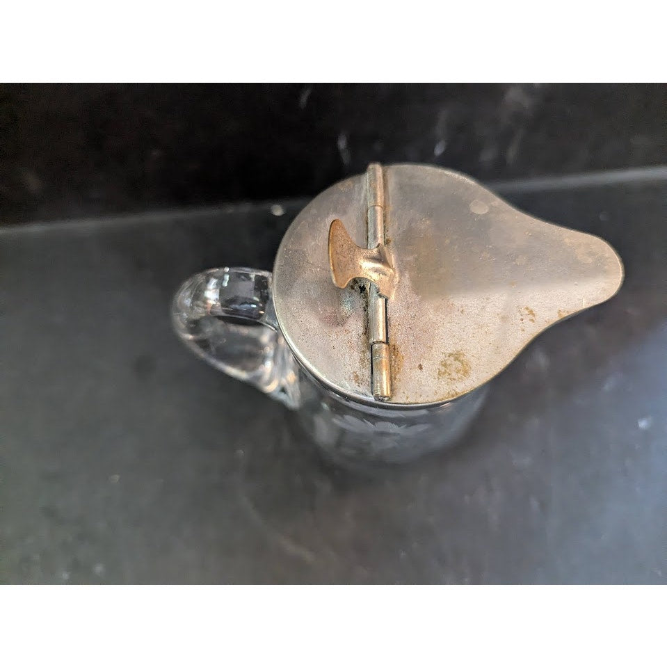 Vintage 4.5" FLORAL CUT GLASS SYRUP PITCHER CREAMER BY HEISEY