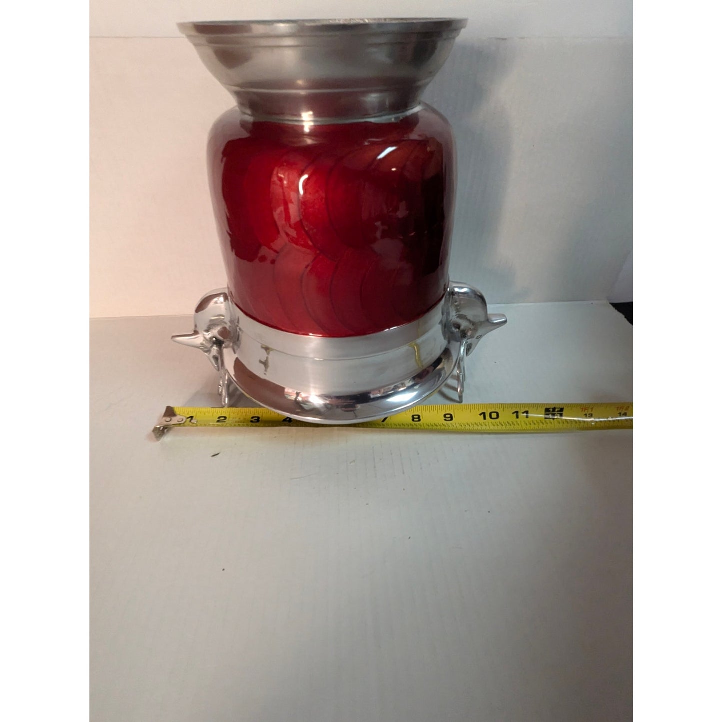 Vintage Red Enamel & Silver Stag Head Ice Bucket champagne Cabin Ski lodge