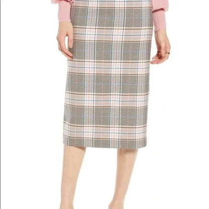 Halogen Lined Back Zip Plaid Pencil Skirt Sz 6 in Black Multi Lillian Check NWT