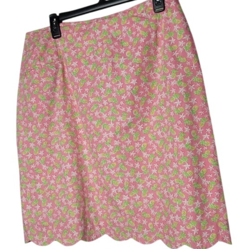 Lilly Pulitzer Pink pineapple WHITE LABEL lined skirt Size 14 Cotton scalloped
