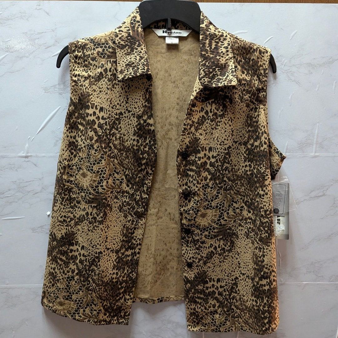 NWT Nygard Collection Silk Cotton Blend Animal Print Vest Top button up Cheetah