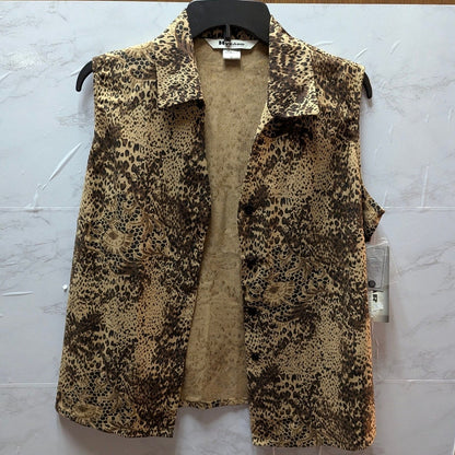 NWT Nygard Collection Silk Cotton Blend Animal Print Vest Top button up Cheetah