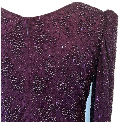 Mac Duggal Beaded Sequined Plunge Neck Evening Gown Style 5177D Sz 6 in Plum New