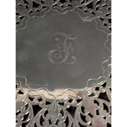 Vintage Silverplate Monogram F Pierced Filigree Denmark Trivet