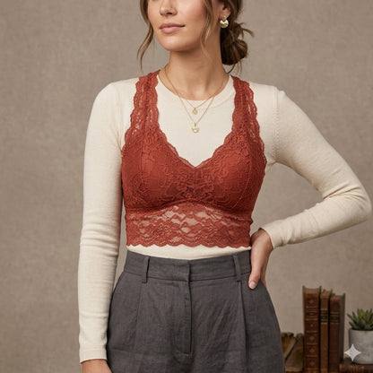 Lace Bralette Rust Sheer Racerback Crop Top Style 3607BR Small