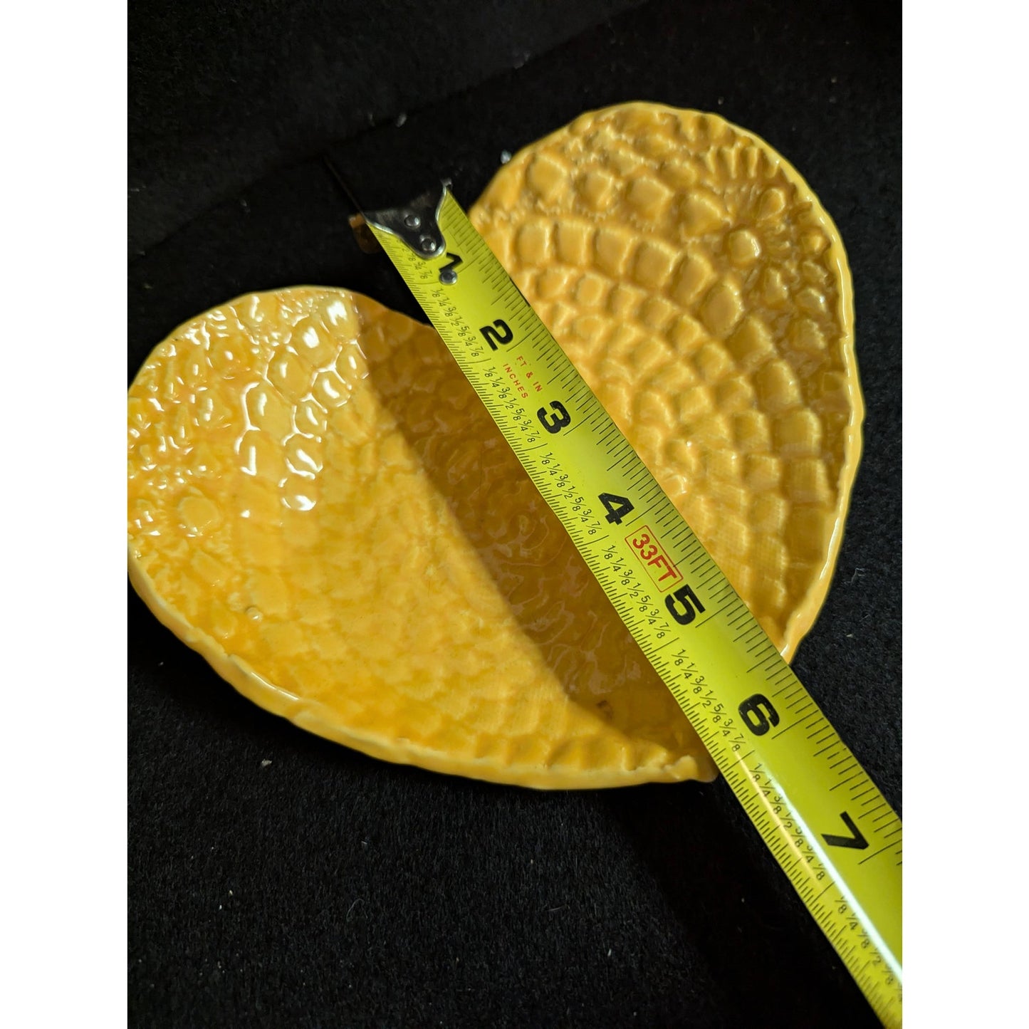 Vintage Bright Yellow Textured Heart-Shaped Ceramic Trinket Dish