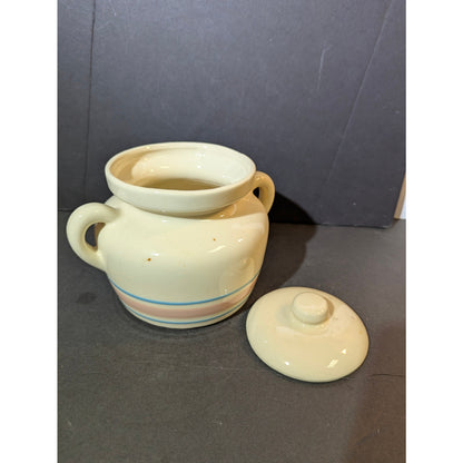 5 1/2" tall  vintage McCoy Pottery bean pot Stonecraft pink blue dinnerware