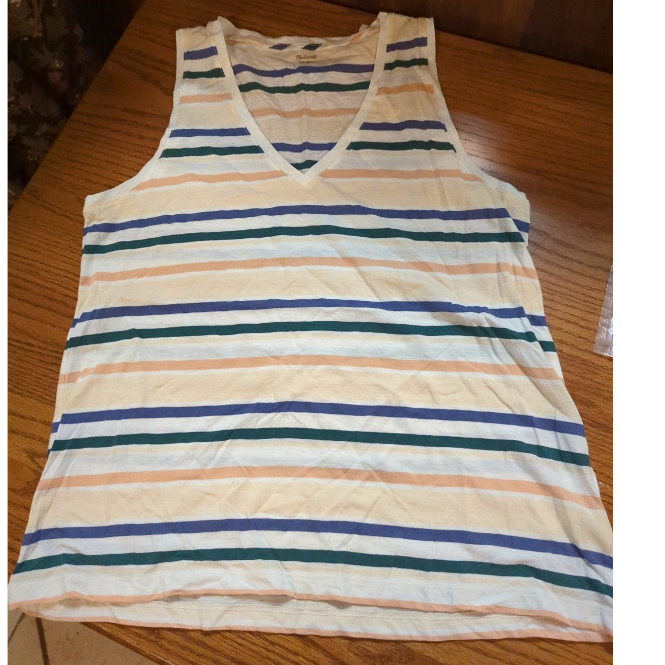 .Madewell Striped V-Neck Cotton Tank Top Size XL NEW summer casual Travel