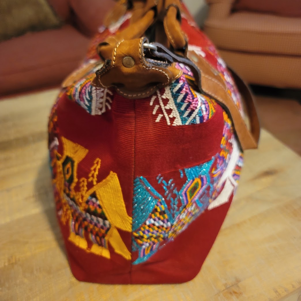 Soul Shine Huipil weekender Leather Embroidery Large Tote Purse Guatamala