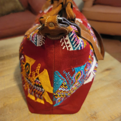 Soul Shine Huipil weekender Leather Embroidery Large Tote Purse Guatamala