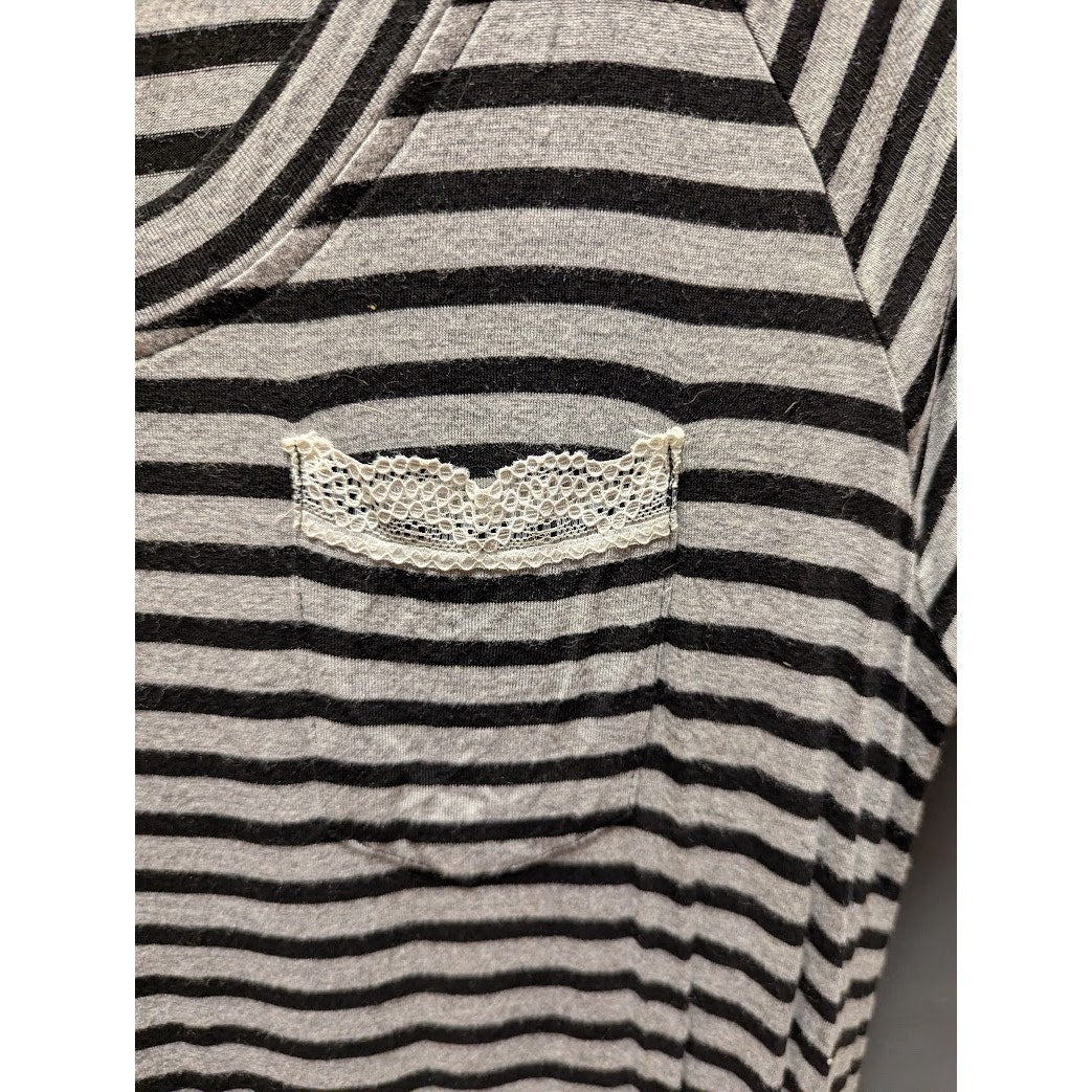 Honeydew Women's Striped Lace Trim Short Sleeve Raglan Pajama Dress NWT