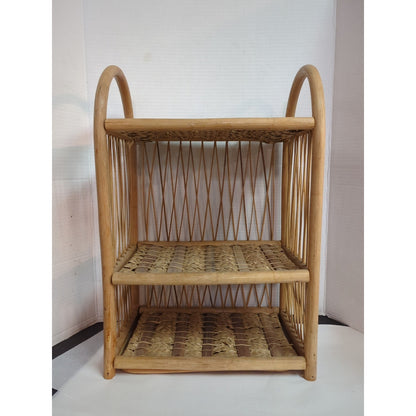Vintage Wicker Rattan Wall Cabinet Shelf Hanging Bathroom Boho MCM Folding Towel