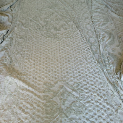 Sage green Chenille blanket Queen or King Bedspread Coverlet Vintage
