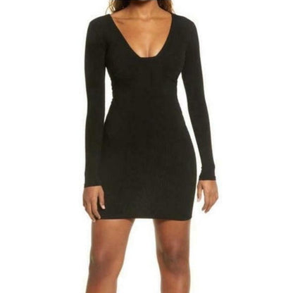 NEW Naked Wardrobe Snatched Bustier Long Sleeve Rib Body-Con Dress Size Medium