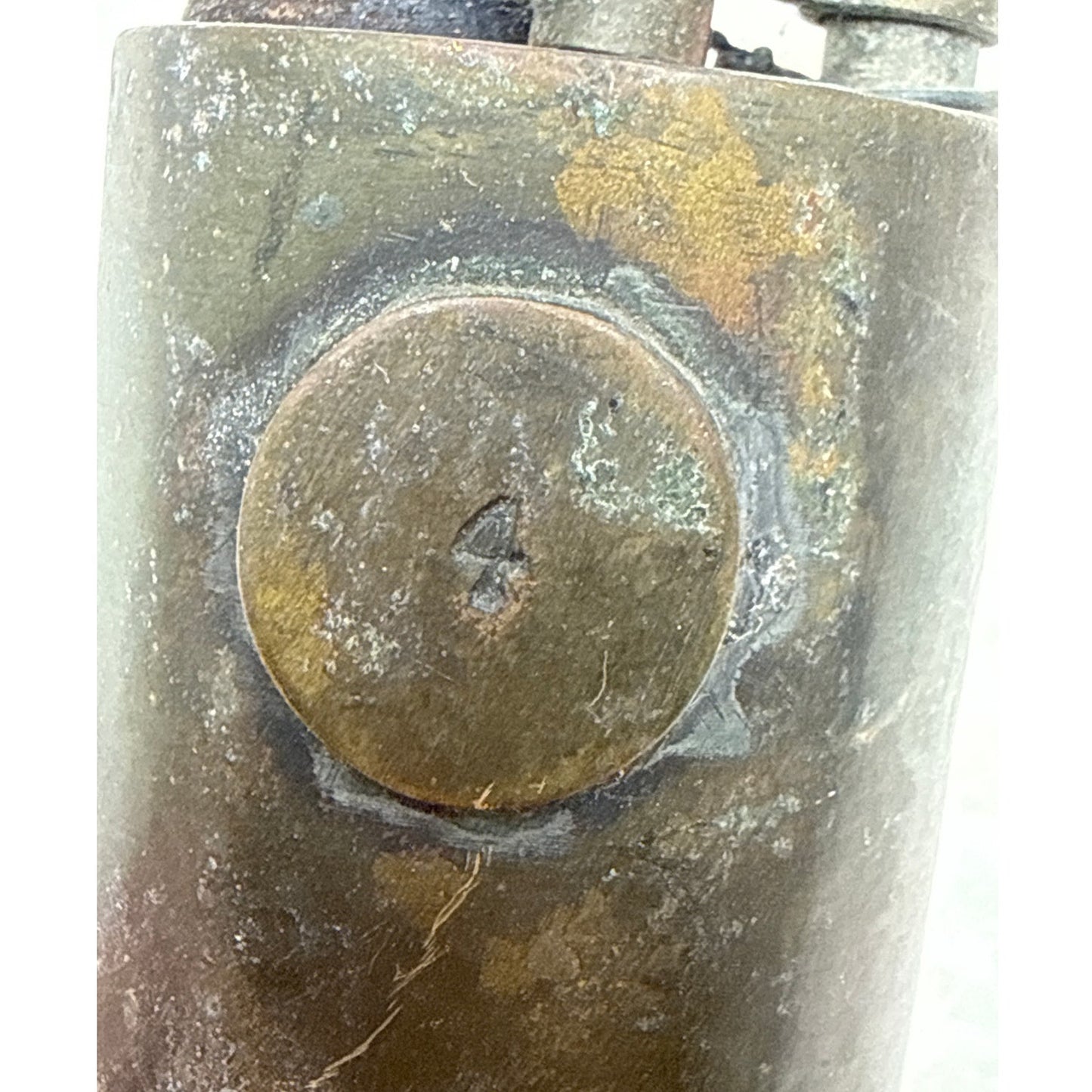 Vintage Solid Brass Cylindrical Trench Style Table Lighter Stamped #4 Industrial