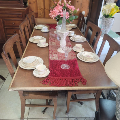Secondhand Sandies:  7' x 3' farmhouse table and 6 chairs double pedestal could add 2 more seats