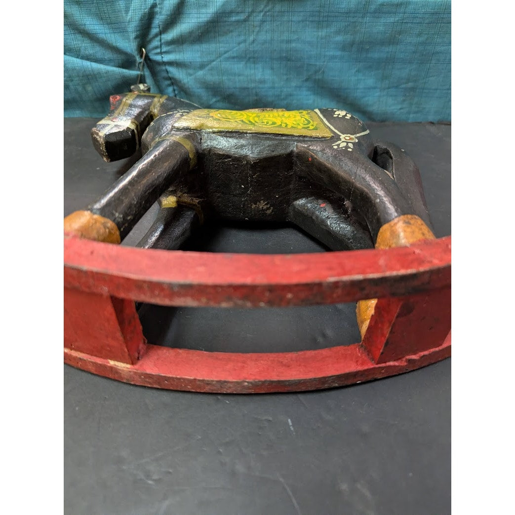 Antique Primitive Folk Art Painted Wood Rocking Horse Wanderer Romani 12” Wide