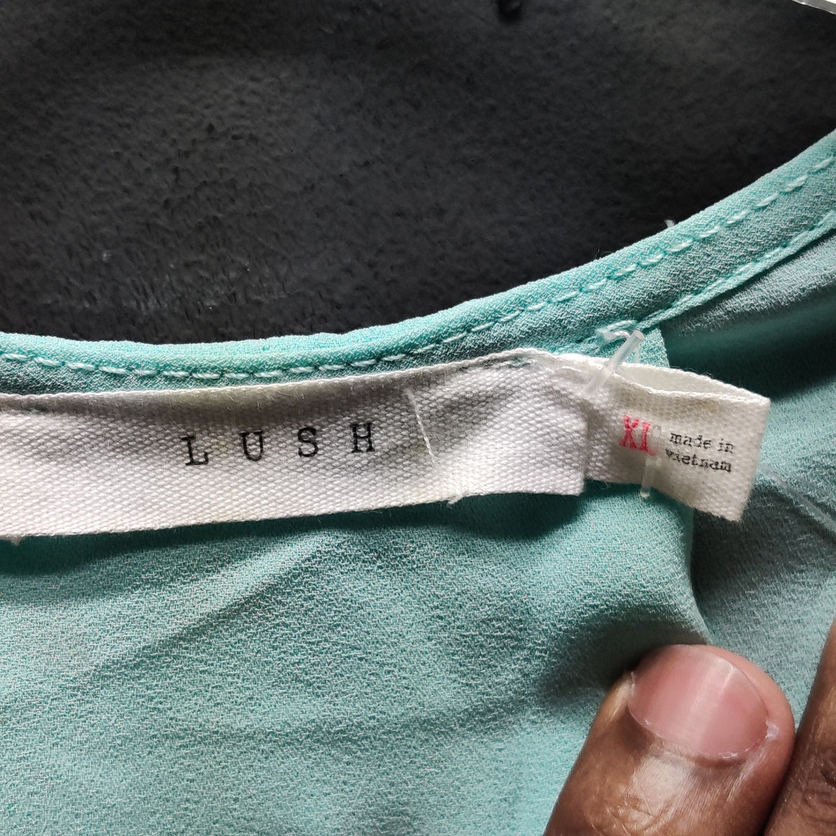 Lush Mint Green Wrap Blouse Flowy V-Neck Casual Elegant Long Sleeve Extra Large