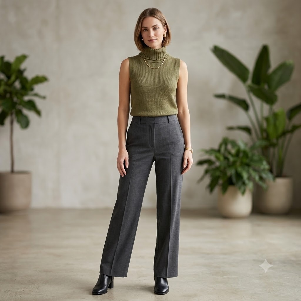 Josephine Chaus Green Silk Sleeveless Turtleneck Sweater Vest Small Petite Boho