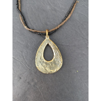 Vintage Double Strand Beaded Teardrop Pendant Necklace Mid-Century Modern