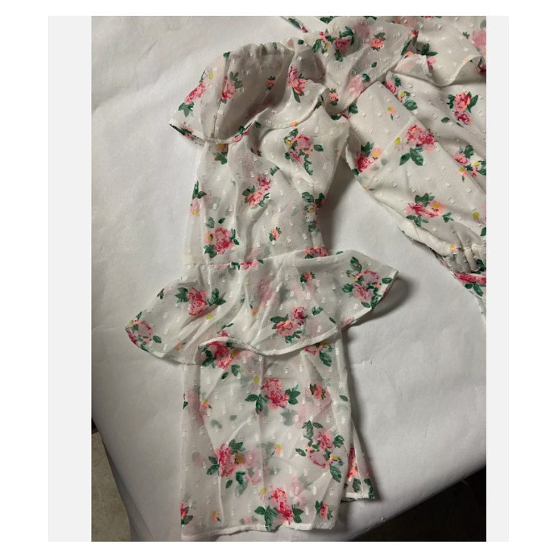 Topshop White Pink Floral Rose Bardot Off Shoulder Shorts Romper SZ. 4 SMALL NEW