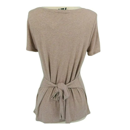 H by Bordeaux Rib Knit Tie Waist Short Sleeve Top Sz XL/Extra Large in Sand NWT