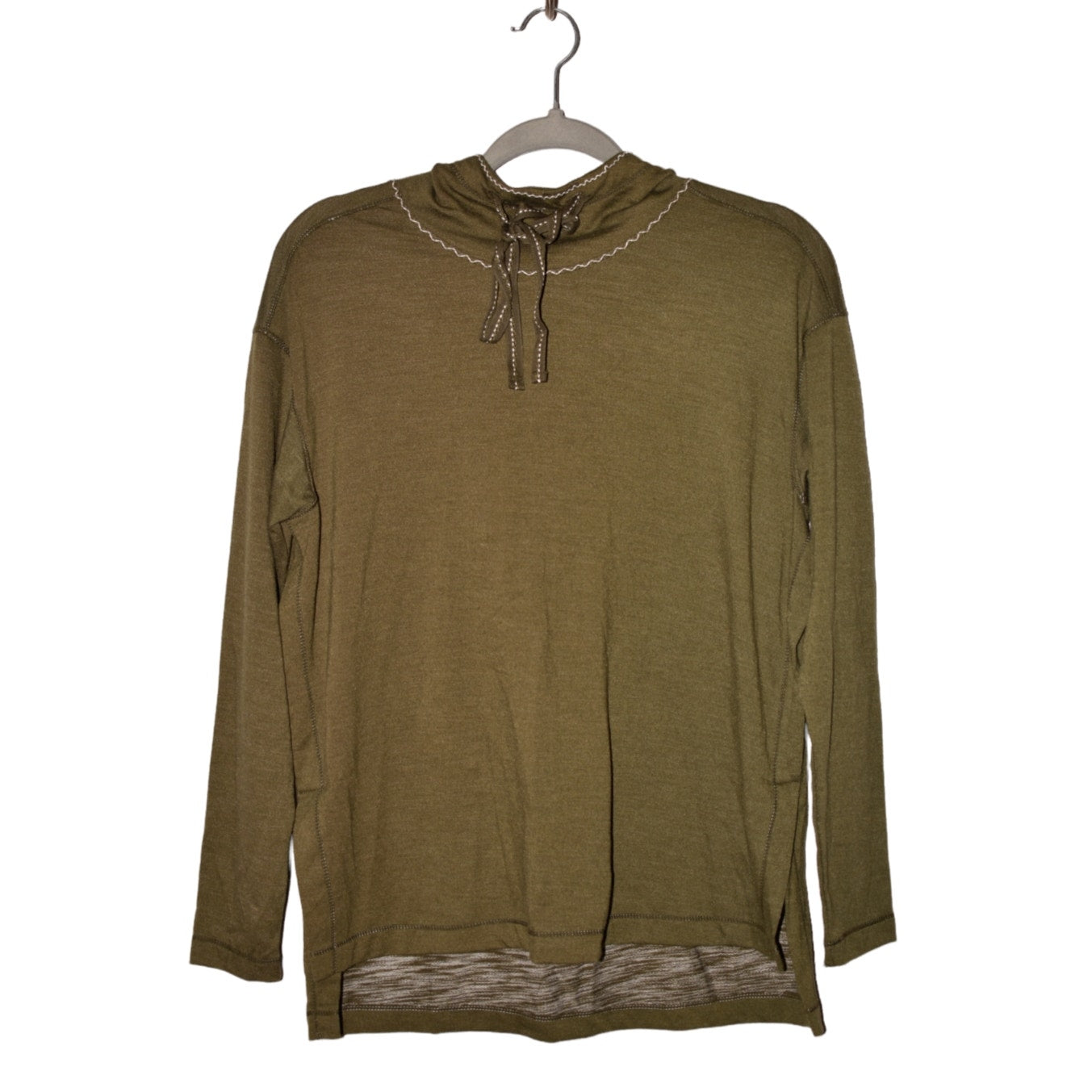Max Studio Long Sleeve Drawstring Hoodie Top Sz Large in Olive NWT