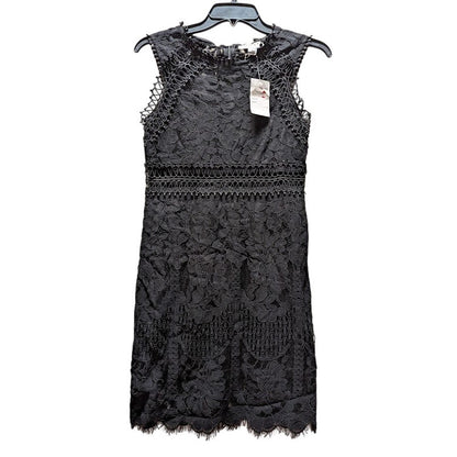 FAVLUX Black Lace/Crochet Overlay Lined Sleeveless Sheath Mini Dress Small NEW