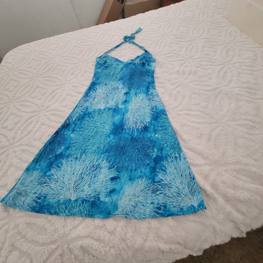 Hilo Hattie Hawaiian Blue Tie Dye Halter Dress Size Medium Resortwear Vacation