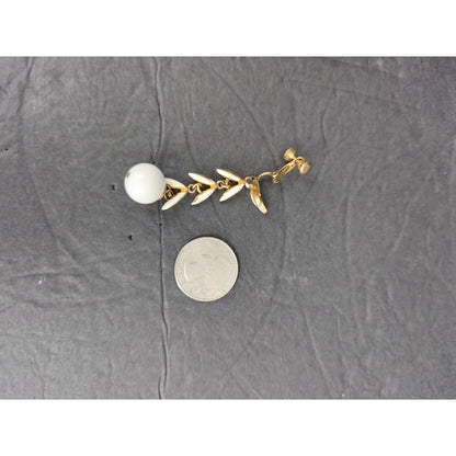 Vintage Gold Tone Faux Pearl Rhinestone Screw Back Clip On Earrings 1960s Glam