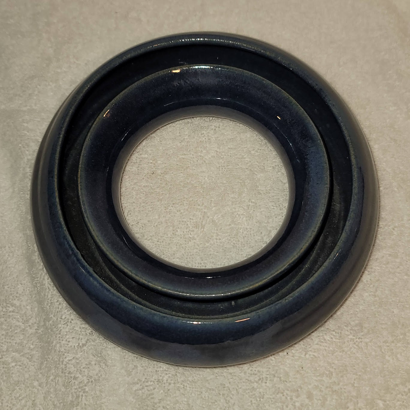 Flower Ring Blue HandPot  7" Stoneware Handmade Pottery Daisy Pansy Flower vase