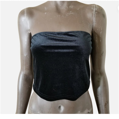 Topshop Womens Velour Tube Top MEDIUM Size 8-10 Black Stretch Sleeveless