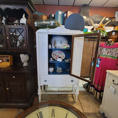 Secondhand Sandies: Farmhouse Charm White China Cupboard Cabinet Kitchen Hutch Blue inside