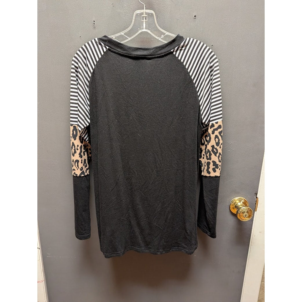 Coeur de Vague Women's Black Mixed Print Side-Tie Top NWT Size Small