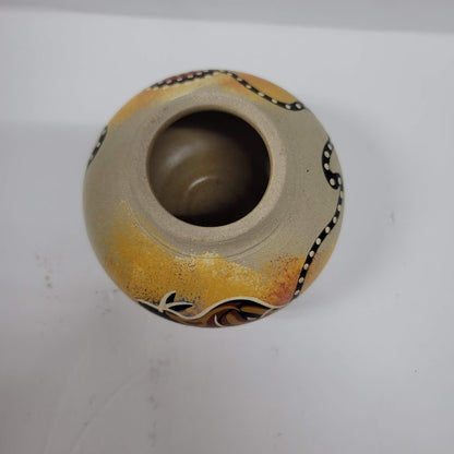 Australia Aboriginal Art Pottery Vase, Kangaroo Signed LB Small mini Vintage