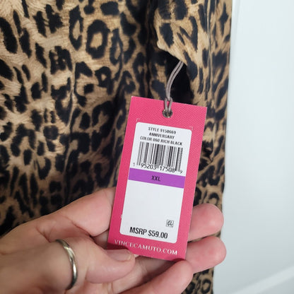 Vince Camuto Leopard Print Long Sleeve Blouse Top Size XXL NEW Stretchy