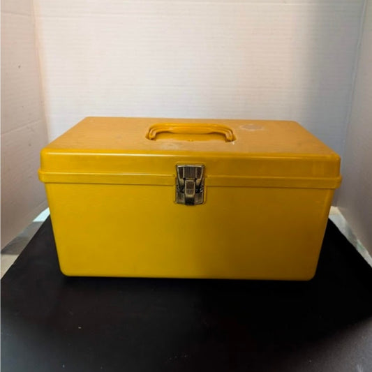 Vintage Wil-Hold yellow sewing box solid lid retro craft storage 1960s